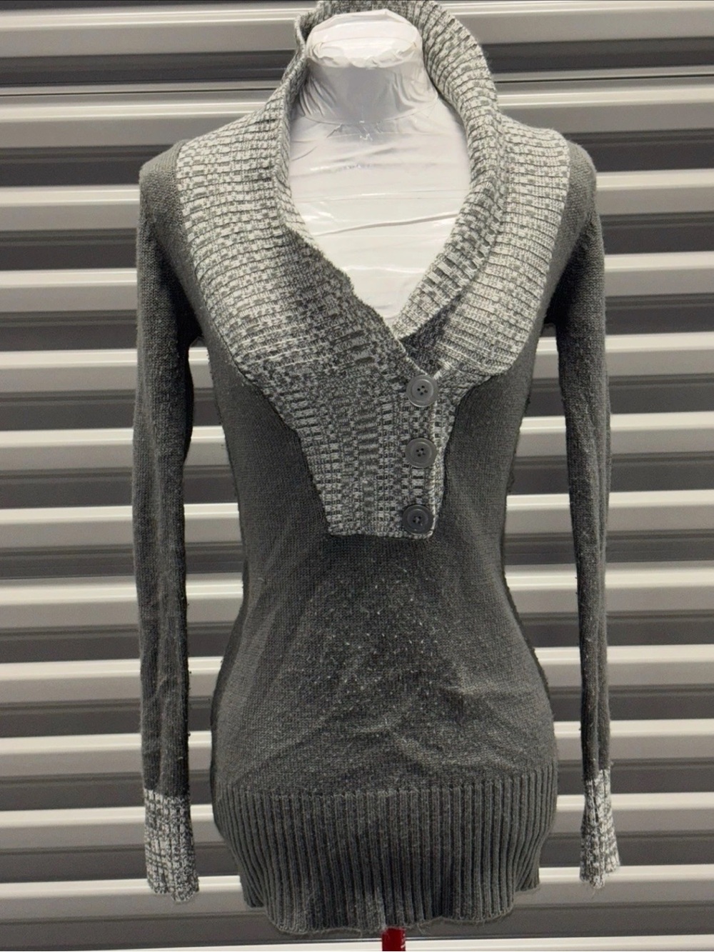 Wet Seal Y2K Cowl Neck Henley Pullover Long Line Soft Touch Sweater SZ.M